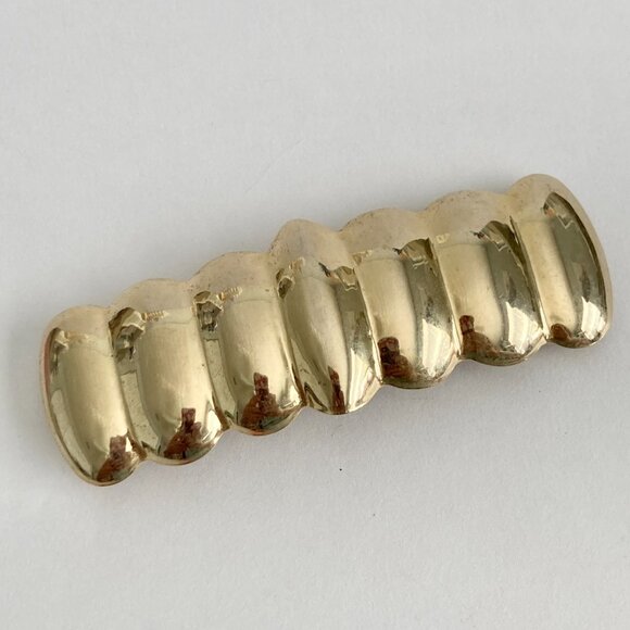 Vintage Gold Scallop Shrimp French Barrette 80s 90s Geometric Metal Leeza - Picture 4 of 9